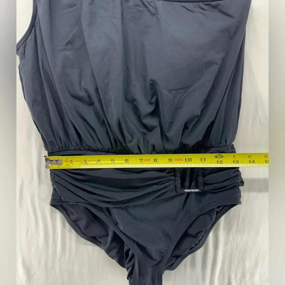 Michael Kors Women's One-Shoulder Blouson One-Piece Swimsuit Black Size 12